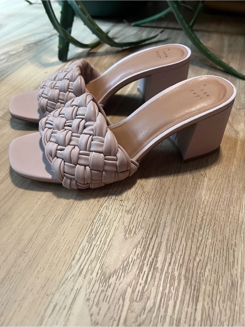 a new day Woven Block Heel Slides - Blush